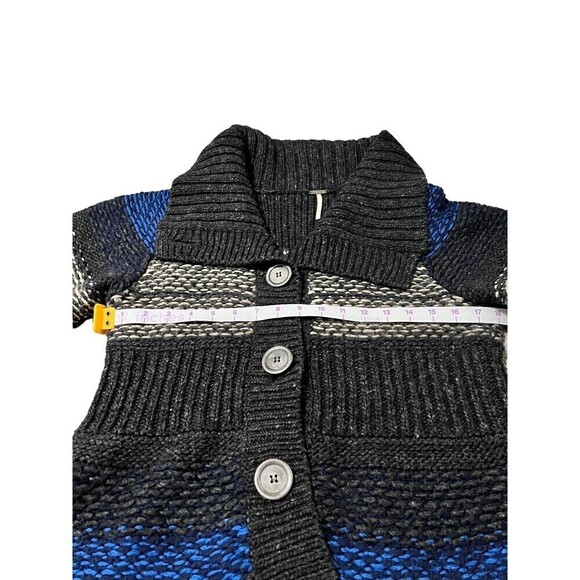 Free People Cowl V Neck Cardigan Sweater Gray Blue Lime Striped Size XS - Picture 7 of 9